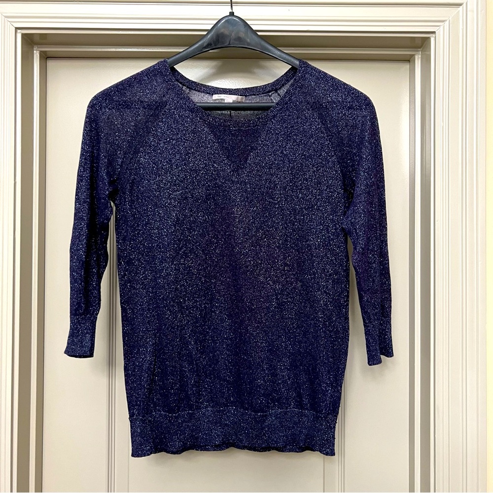 Navy Sheer 3/4 Silver Thread Top Holiday